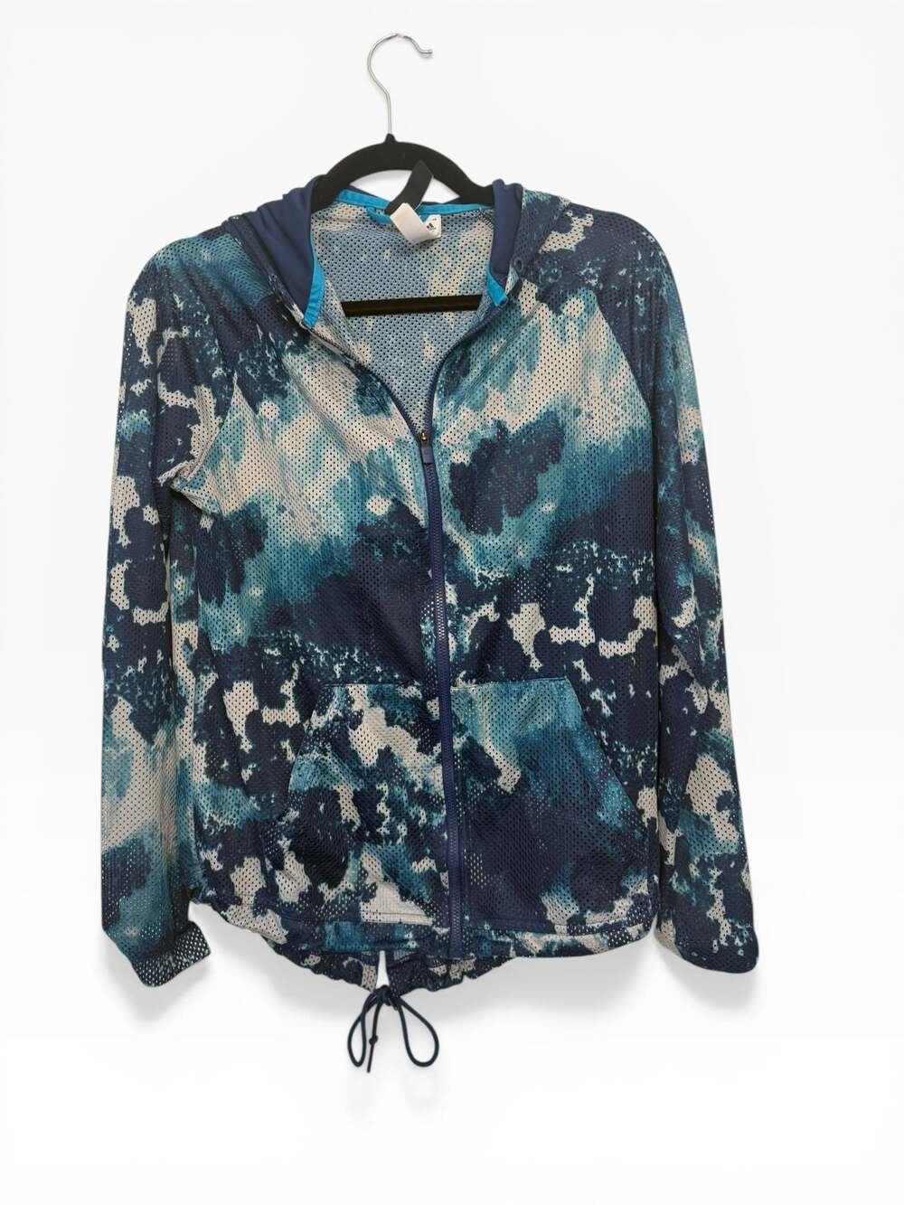 Adidas Women's Blue Abstract Camo Mesh Hooded Zip-Up Sport Jacket